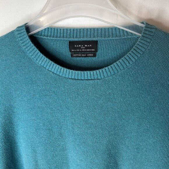 Zara Man Sweater Basic Long Sleeve Crewneck. Blue Mint Cotton Silk Linen Size XL - Picture 7 of 14